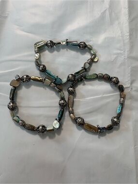 Lia Sophia Iridescent Abalone and Silver Bead Bracelet Set